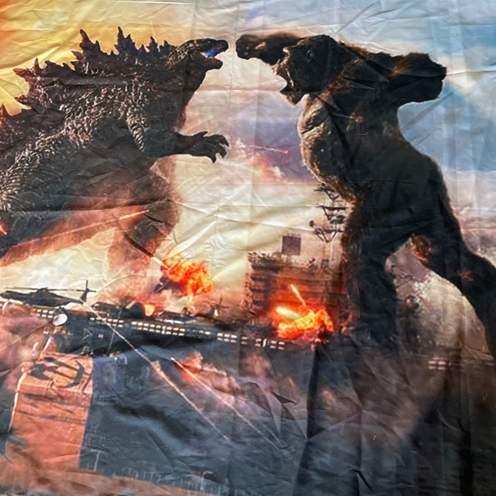 Godzilla King Of Monsters vs King Kong Fabric Japan On fire Tapestry 58x40